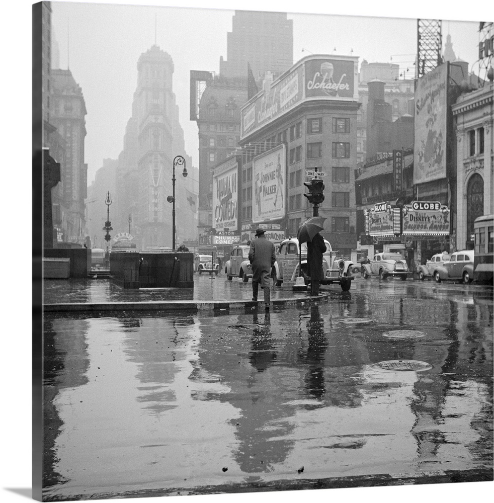 A rainy day in Times Square, New York City. Photograph by John Vachon, 1943.