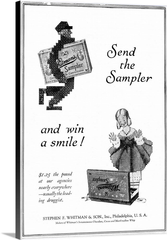 Ad, Candy, 1919. American Advertisement For Whitman's Sampler, A Box Of Assorted Chocolates, 1919.