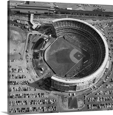 Aerial view of Shea Stadium in Queens, New York, 1970