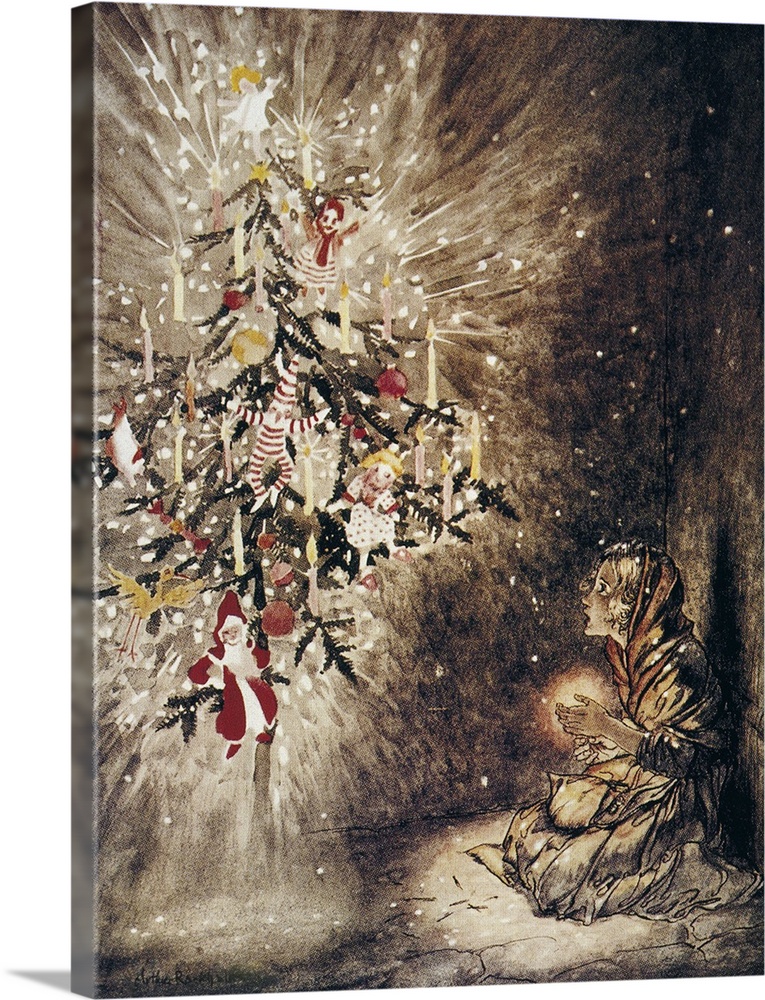 'She was sitting under the loveliest Christmas tree.' Drawing, 1932, by Arthur Rackham for the fairy tale by Hans Christia...