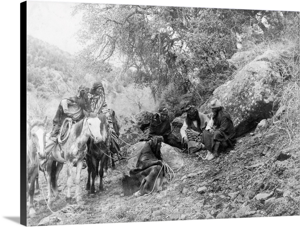 Apache Men, c1906. 'Storytelling.' An Apache Man Marks the Ground With A Stick While Others Look On. Photograph By Edward ...