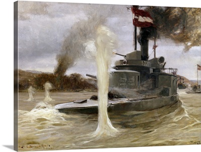 Austrian monitors 'Koros' and 'Leitha' on the Danube, shelling Belgrade during WWI