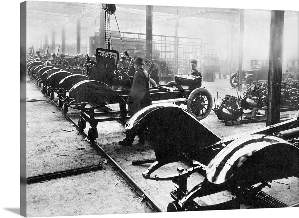An American auto assembly line, c1910.