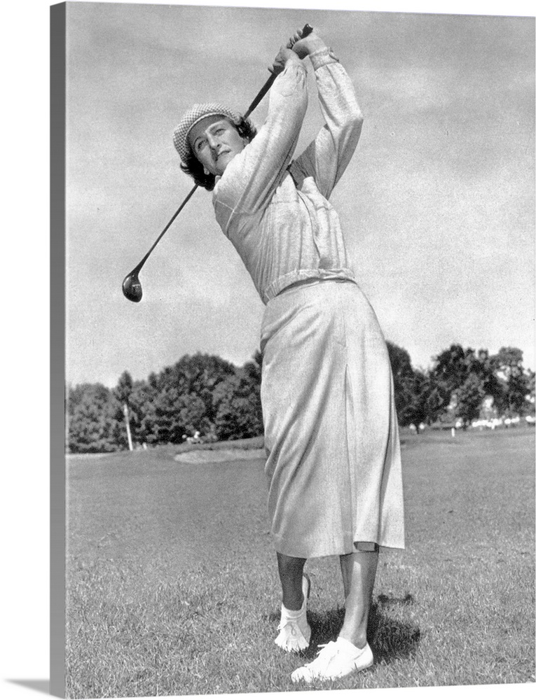 (1911-1956). Ne Mildred Ella Didrikson. American athlete. Photographed while swinging a golf club, c1950.