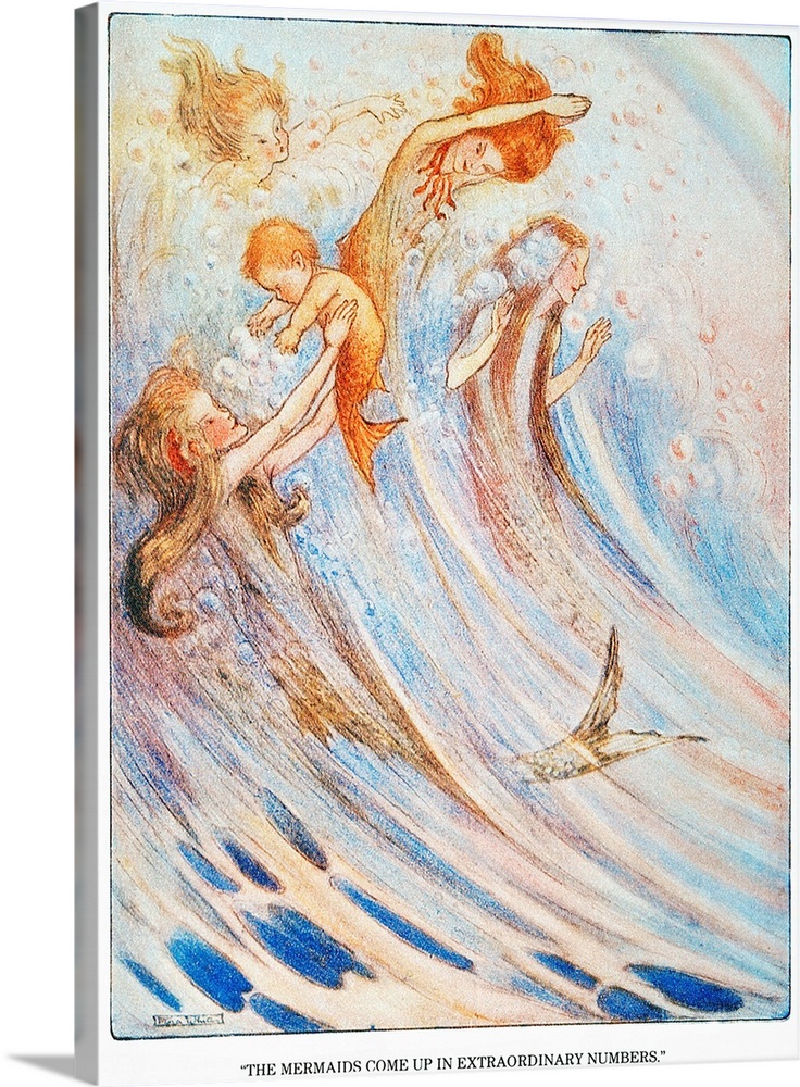 'The mermaids come up in extraordinary numbers to play with their bubbles.' Illustration by Flora White for an early editi...
