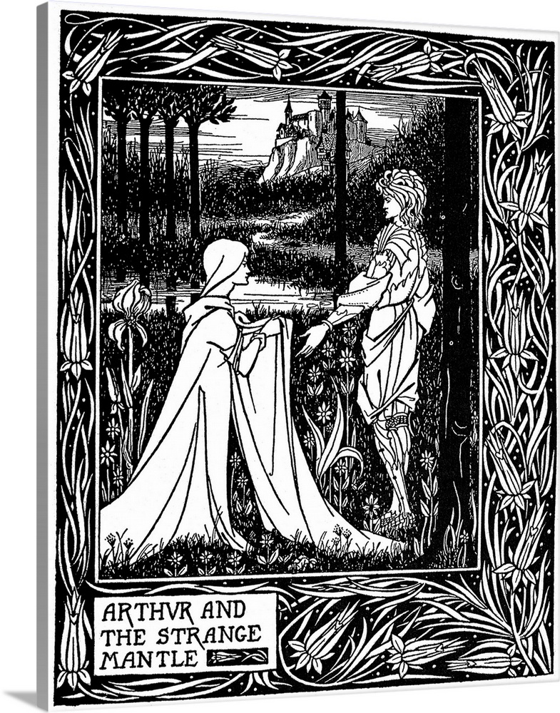 King Arthur and the strange mantle. Drawing by Aubrey Beardsley from an 1894 edition of Sir Thomas Malory's 'Le Morte D'Ar...