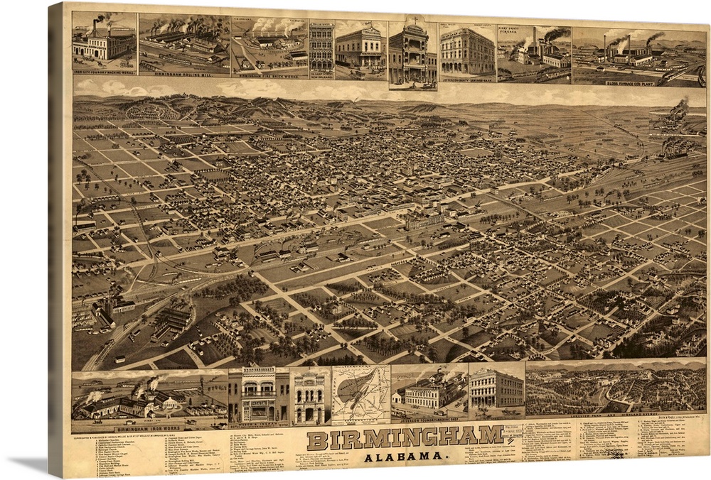 Map, Birmingham, Alabama. 'Birmingham, Alabama.' Lithograph, C1885.