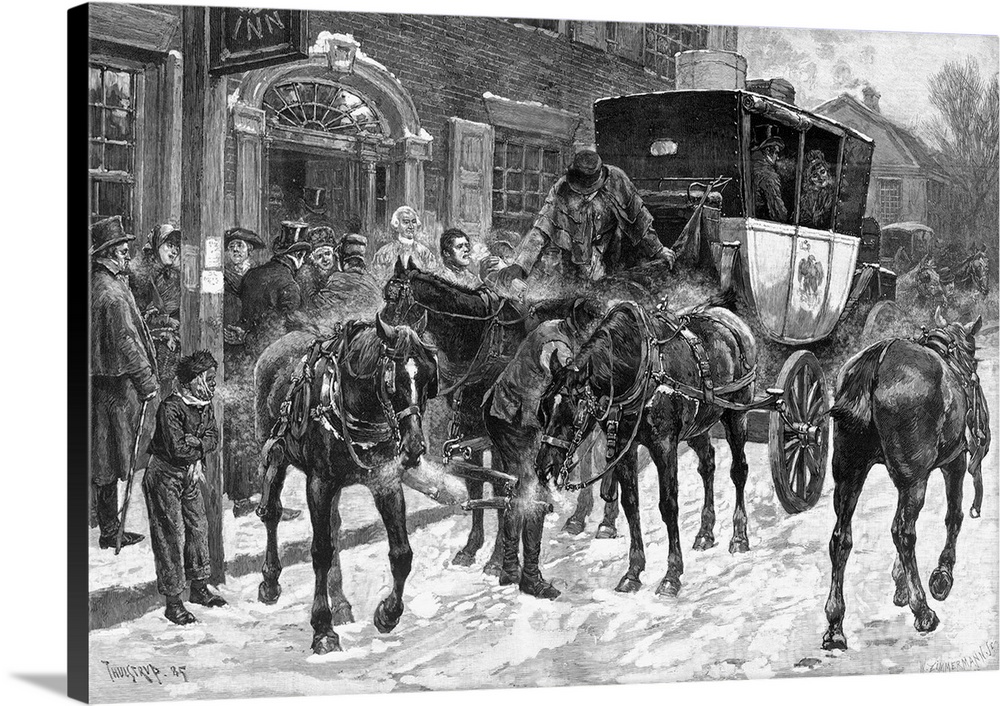Boston Post Road. A Stop On the Old Boston Post Road, 1815. Wood Engraving, 1886, After Thure De Thulstrup.