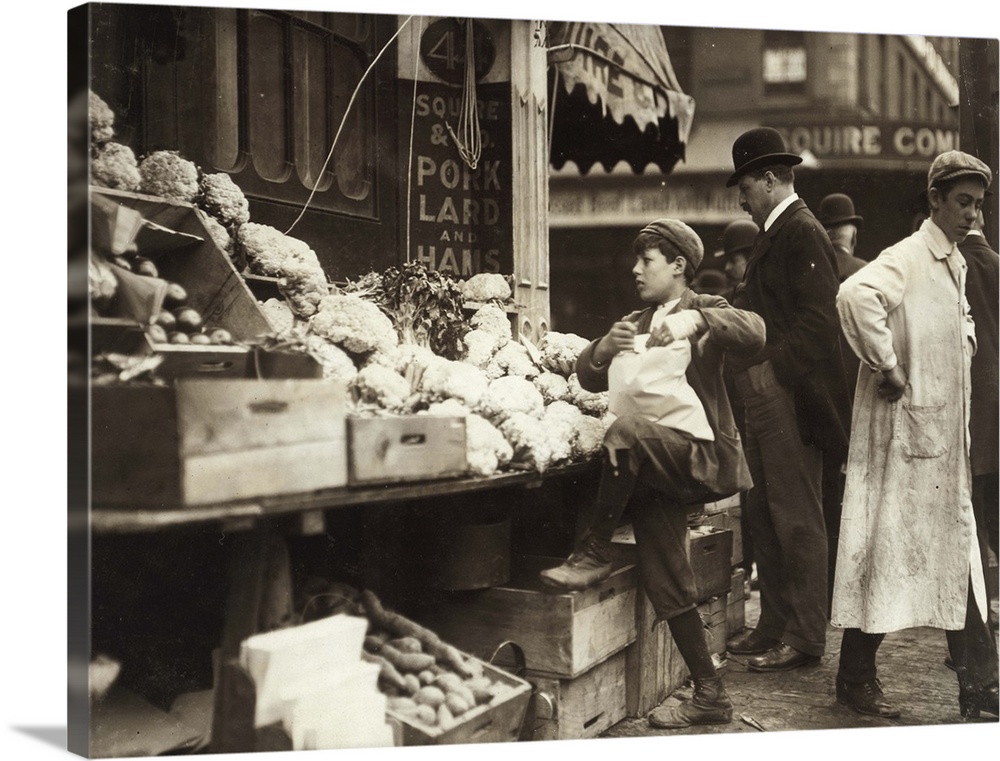 Hine, Produce Stand, 1909. A Boy Working At A Produce Stand In Boston, Massachusetts. Photograph By Lewis Wickes Hine, 1909.