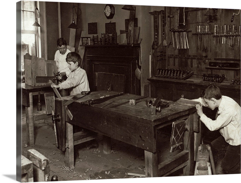 Boys Learning Carpentry In A Woodwork Shop Class At The Henry St Settlement 1910 Wall Art Canvas Prints Framed Prints Wall Peels Great Big Canvas