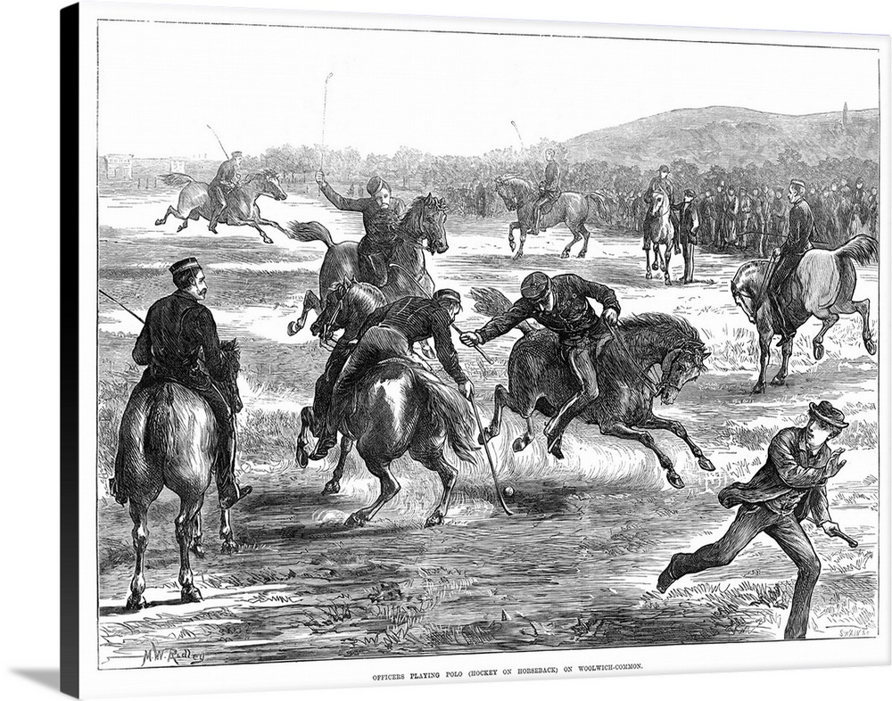 England, Woolwich Common. British Officers Playing Polo On Woolwich Common, London, England. Wood Engraving, English, 1872.