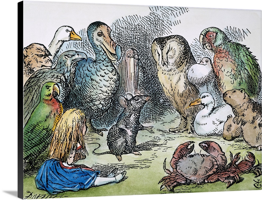 All the birds and animals 'sat down at once': after the design by Sir John Tenniel for the first edition of Lewis Carroll'...
