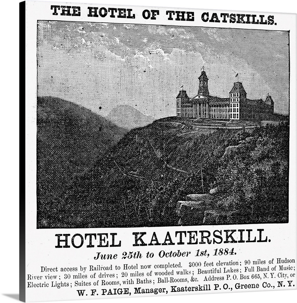 Catskills Hotel, 1884. Advertisement For Hotel Kaaterskill In the Catskill Mountains, New York State, 1884.