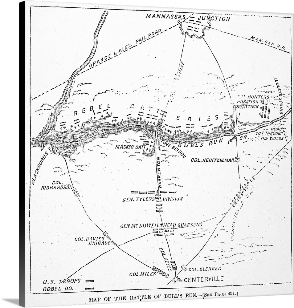 Civil War, Bull Run, 1861. A Map Of the First Battle Of Bull Run From A Contemporary American Newspaper.