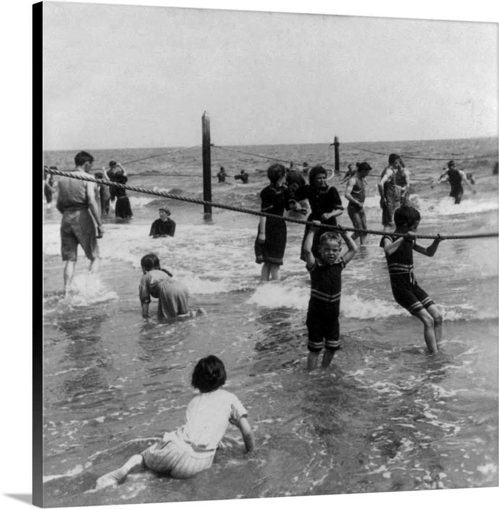 Children playing in surf at Coney Island, Brooklyn, New York. Stereograph, c1897.