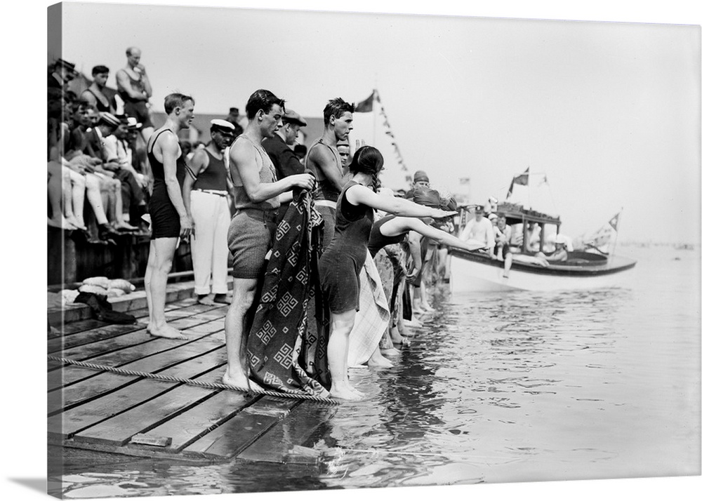 Start of women's 100 yard swim race at Coney Island, Brooklyn, New York. Photograph, c1910-1915.