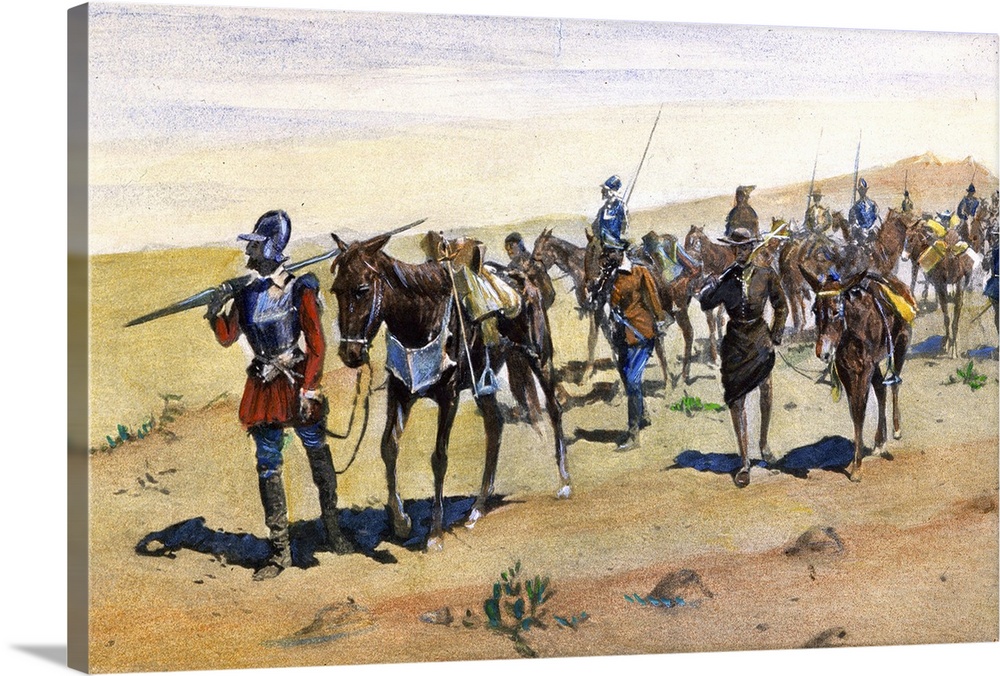 Francisco Vasquez de Coronado explores southwestern America. After the illustration, 1898, by Frederic Remington.