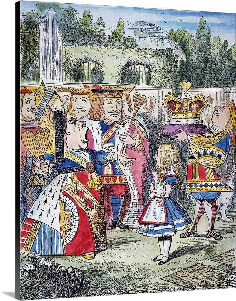 'Off with her head!' cried the Queen of Hearts. After the design by Sir John Tenniel for the first edition, 1865, of Lewis...