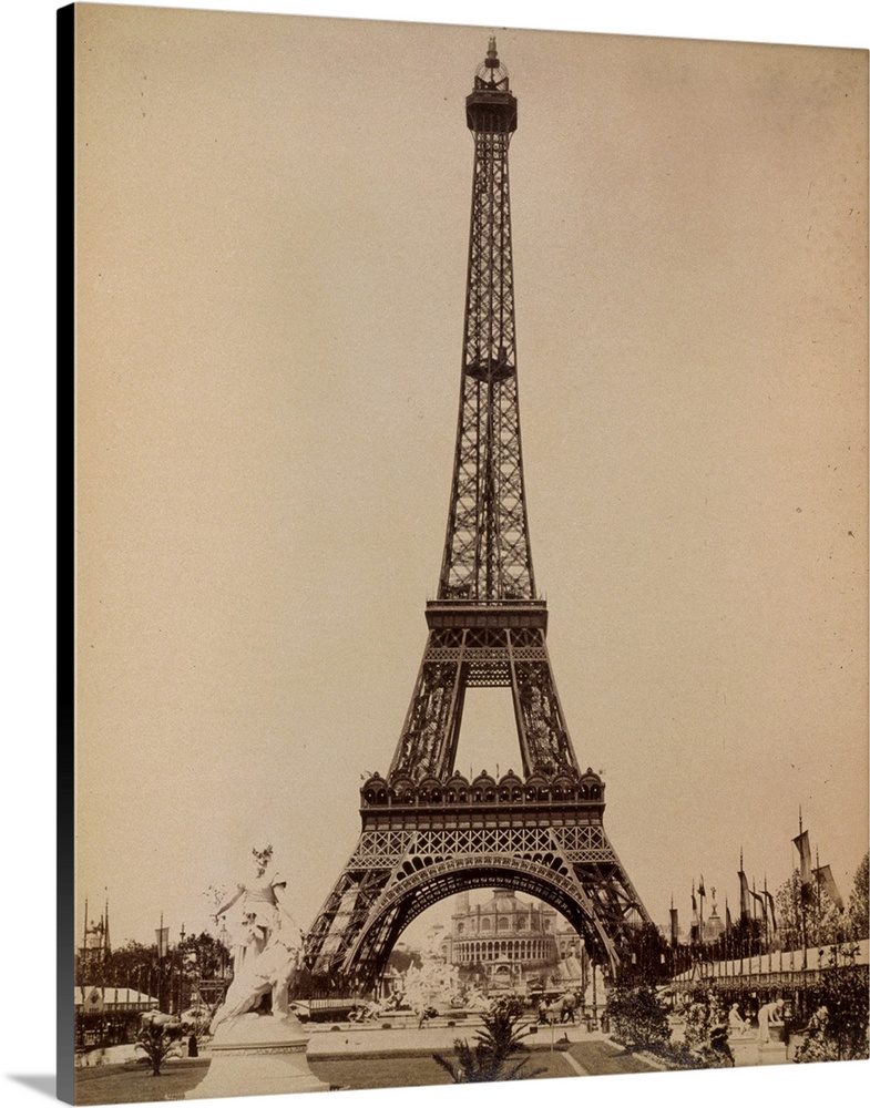 A view of the Eiffel Tower during the Universal Exposition of 1889 in Paris, France. Photograph, 1889.