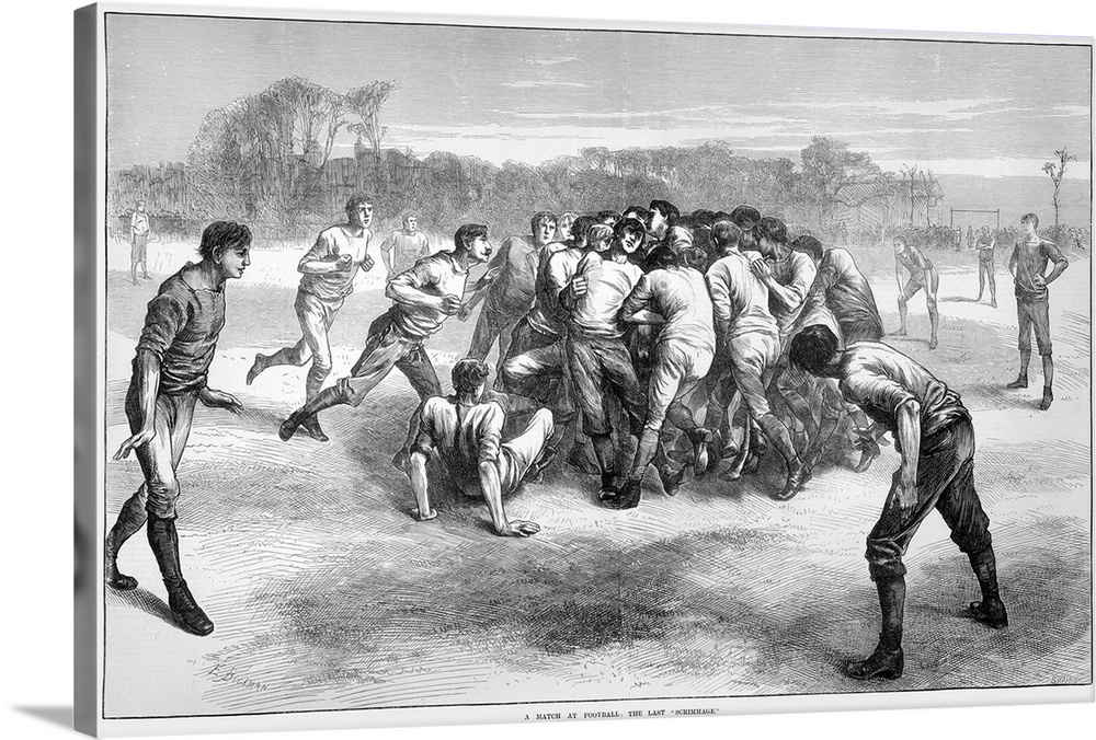 A match of Rugby football: line engraving from an English newspaper of 1871.