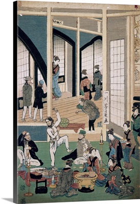Entertainment At A Restaurant In the Gankiro District, Yokohama, Japan, 1861