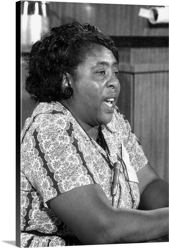 FANNIE LOU HAMER (1917-1977). American civil rights activist. Speaking as a member of the Mississippi Freedom Democratic P...