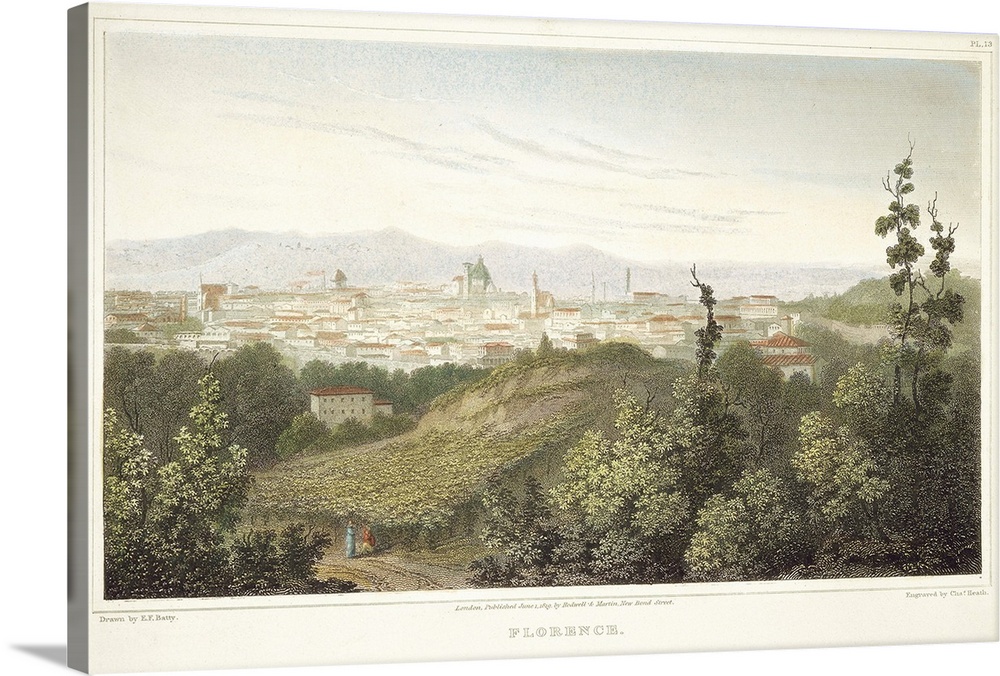 Florence, Italy, 1819. View Of the City Of Florence, Italy. Steel Engraving, English, 1819, After A Drawing By Elizabeth F...