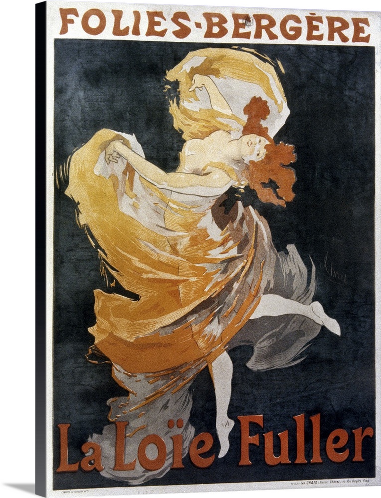 American dancer Loie Fuller (1862-1928) on a French lithograph poster, 1893, by Jules Cheret for the Folies-Bergere, Paris.