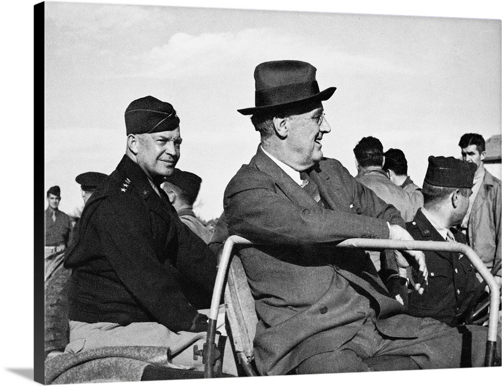 (1882-1945). 32nd President of the United States. Reviewing Allied troops in Sicily, Italy, during World War II with Gener...