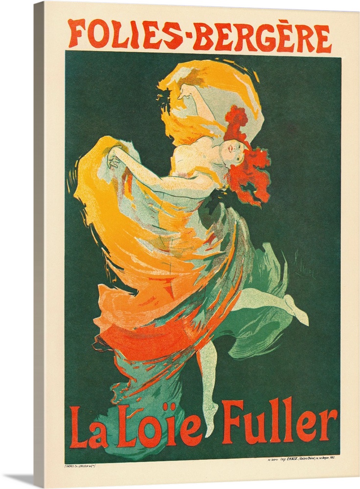 French poster for Loie Fuller at the Folies Bergeres, in Paris, France. Lithograph by Jules Cheret, 1893.