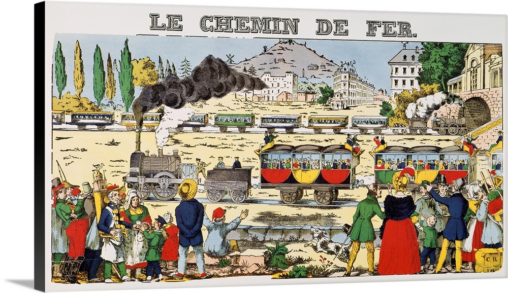 Le Chemin de Fer, an early French railway. French lithograph, 1838.