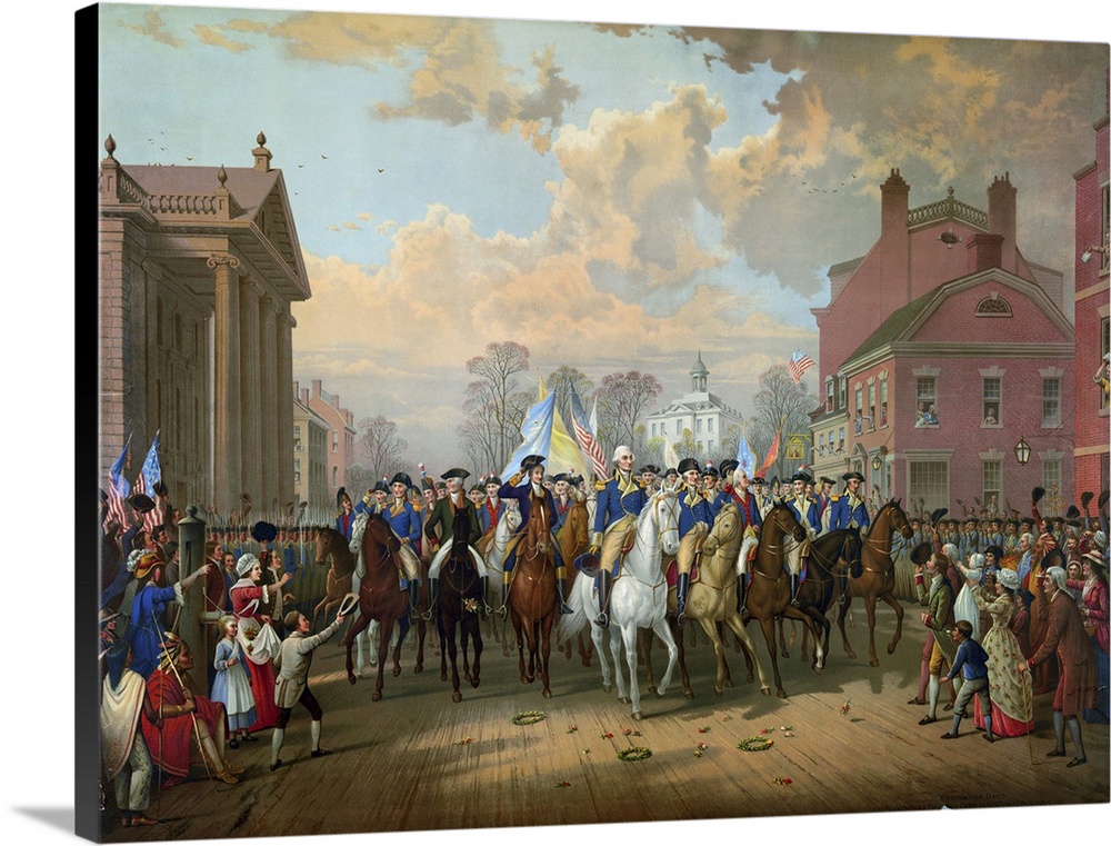 George Washington's triumphant entry into New York City on 25 November 1783, after the evacuation of the city by the Briti...