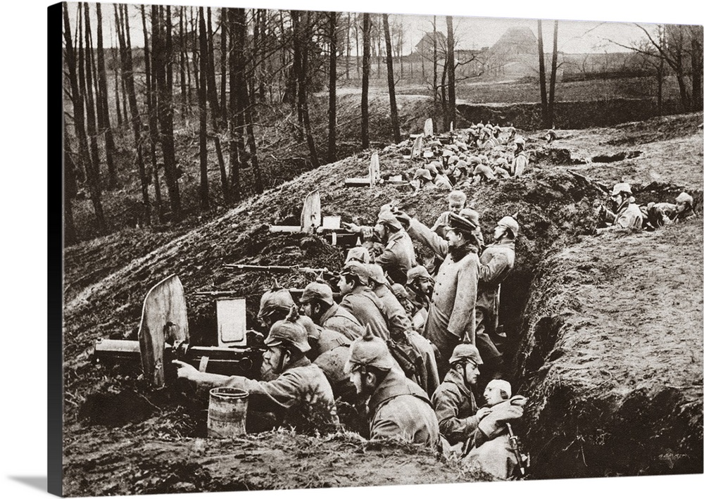 German rapid-fire guns in action near Darkehmen, Prussia, during World War I. Photograph, c1916.