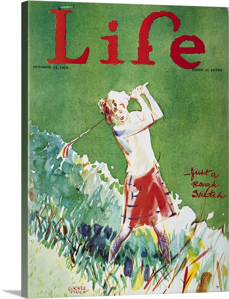 'Just a Rough Sketch' golfing scene on the cover of 'Life' by Garrett Price, 1926.