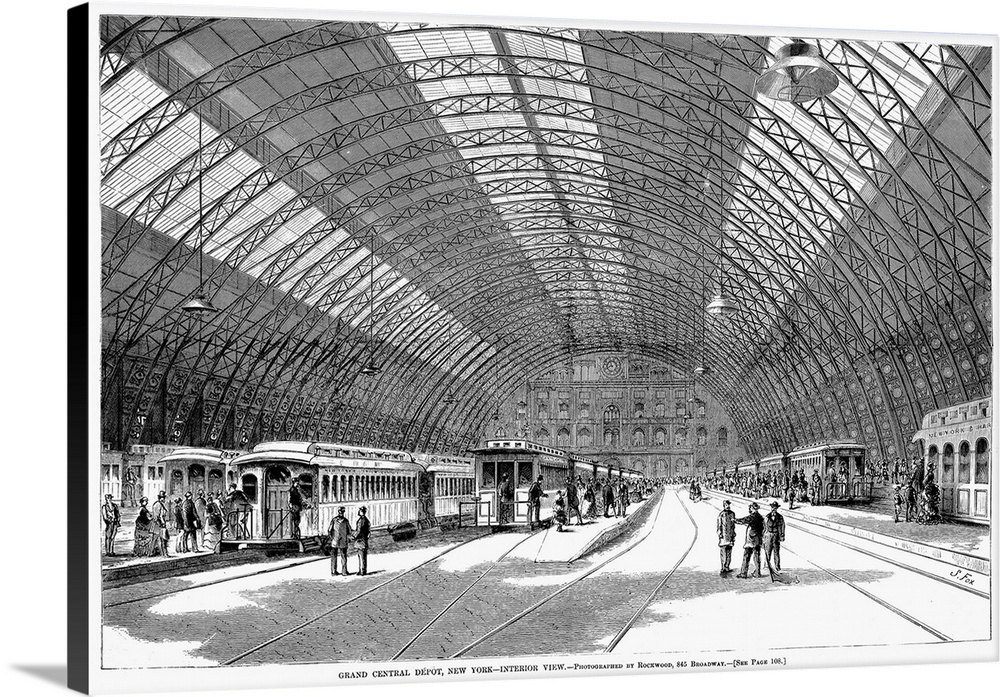 An interior view of Grand Central Station at Fourth Avenue and 42nd Street, New York City, built 1869-1871. Wood engraving...