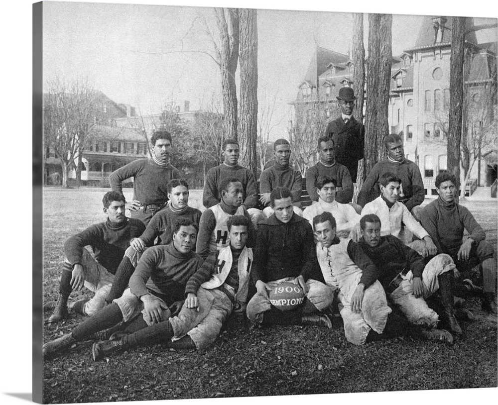 Football team of Hampton Institute, Virginia. Photographed by Frances Benjamin Johnston, c1900.