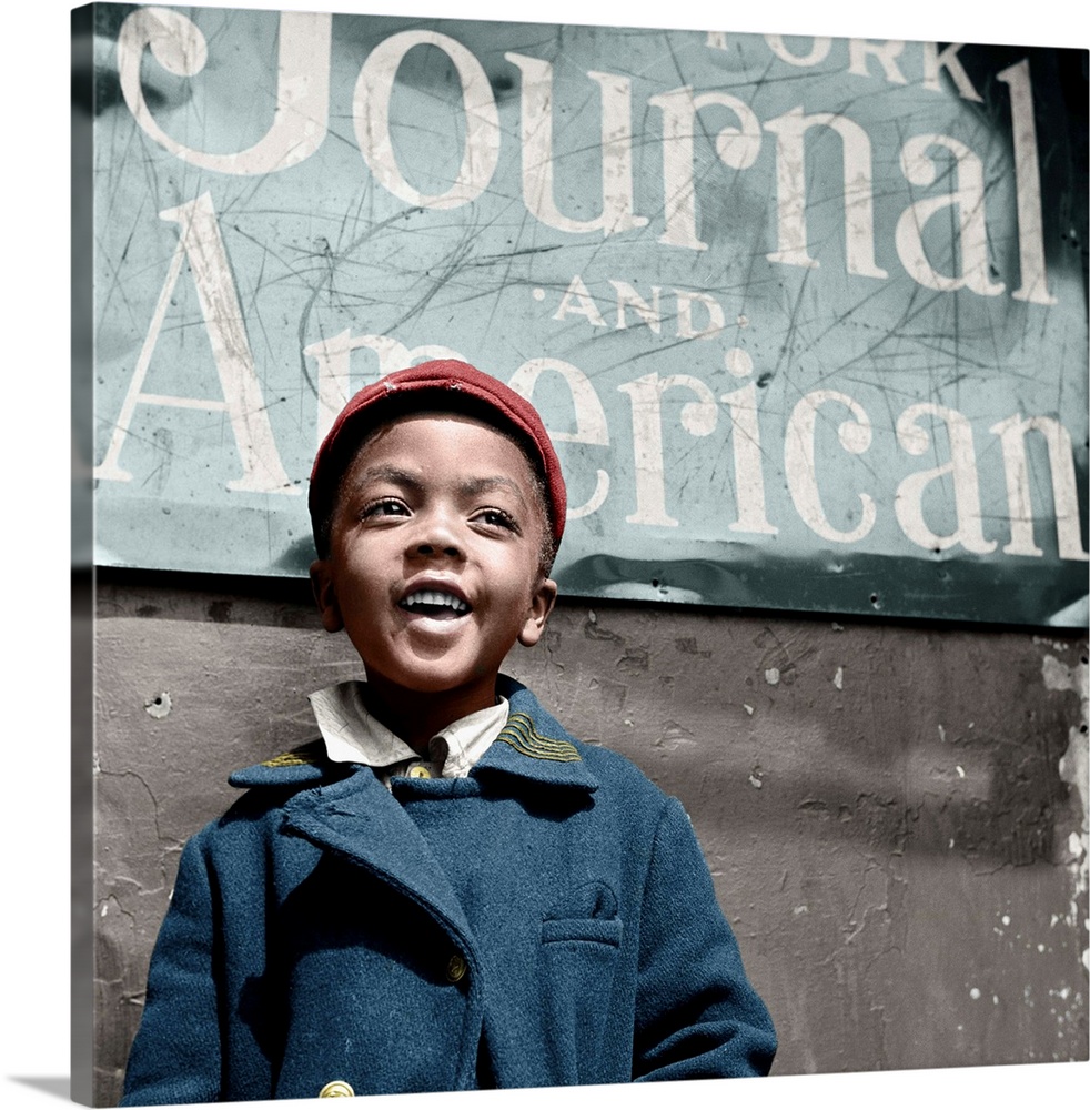 A newsboy in Harlem, New York. Photograph by Gordon Parks, 1943, digitally colored by The Granger Collection.