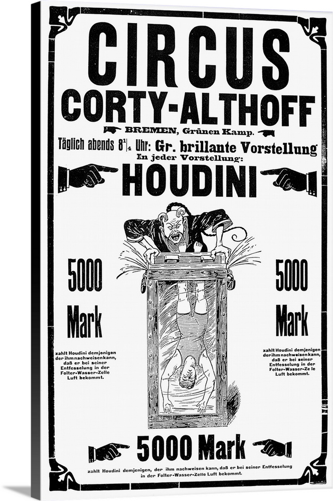 American magician. Houdini's greatest stage escape, The Chinese Water Torture Cell, is announced as the principal attracti...