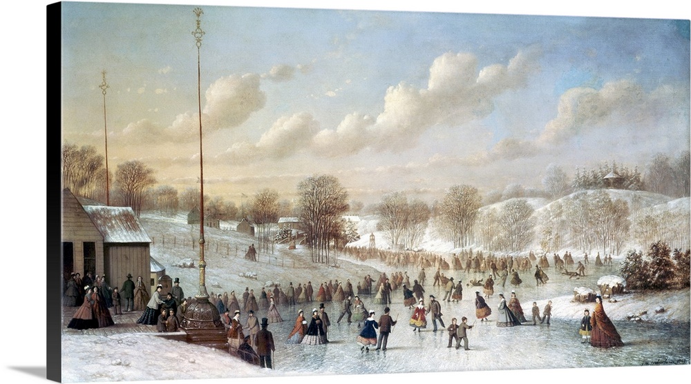 Skating scene in Central Park at 59th Street. Oil on canvas by Johann Mongels Culvershouse, 1865.