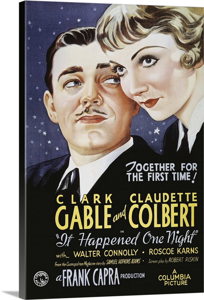 Poster for the 1934 Columbia motion picture, It Happened One Night, starring Clark Gable and Claudette Colbert.