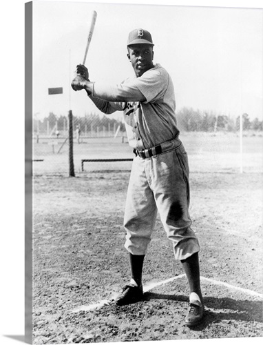 Jackie Robinson in Brooklyn Dodgers, swinging bat by American Photo