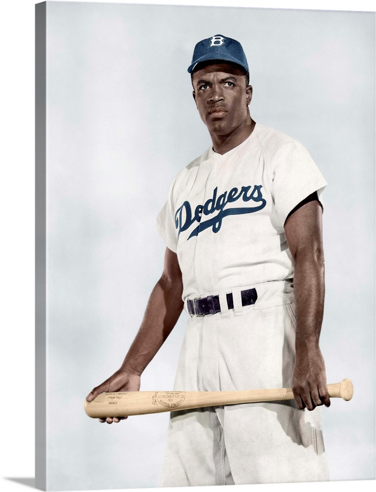 JACKIE ROBINSON (1919-1972). American baseball player. Photograph, 1950, digitally colored by Granger, NYC.