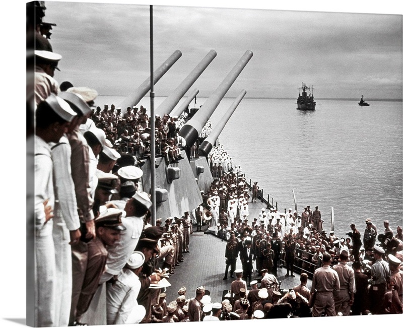 Japanese representatives at the surrender ceremonies on the USS