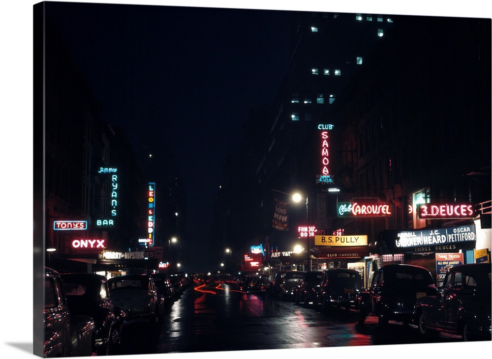 Jazz clubs and mightclubs on 52nd Street in New York City. Photograph by William P. Gottlieb, c1948.
