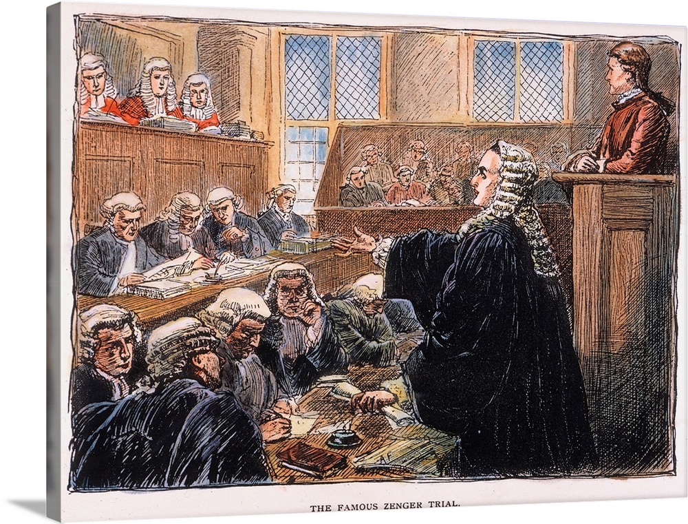 John Zenger, an American printer and journalist, in the dock defended by Andrew Hamilton at his trial for seditious libel ...