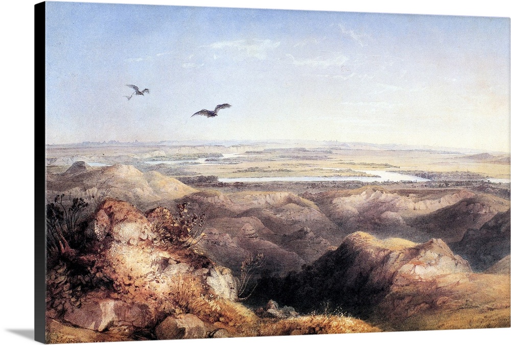 Yellowstone and Missouri. 'Junction Of the Yellowstone And the Missouri.' Watercolor By Karl Bodmer, 1830s.