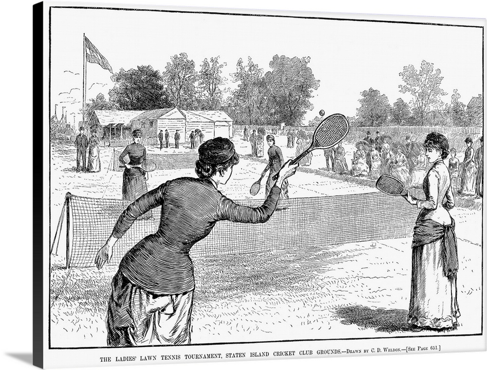 'The ladies' lawn tennis tournament, Staten Island Cricket Club grounds.' Wood engraving, American.