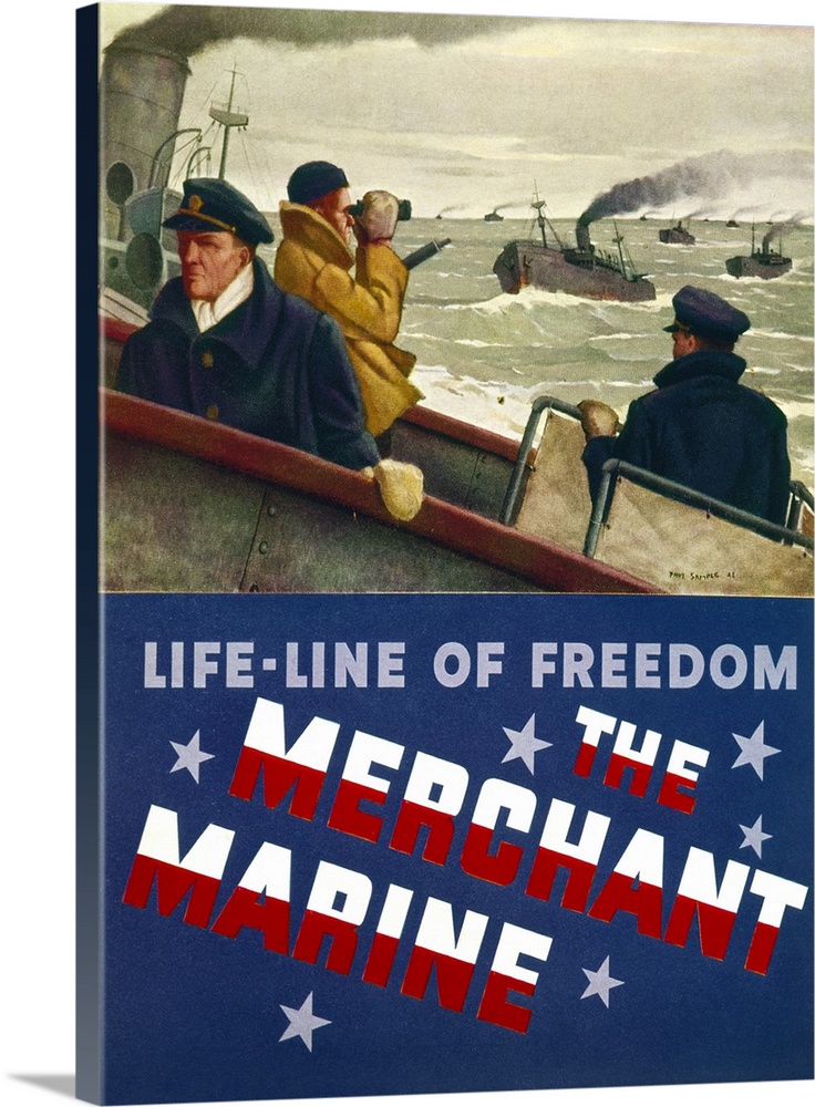 'Life-Line of Freedom - The Merchant Marine.' Poster by Paul Sample, c1944.