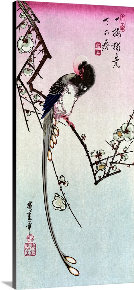 Magpie, 19th Century. Magpie And Plum Blossom. Color Woodcut By Ando Hiroshige, Mid-19th Century.