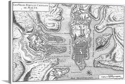 Malta, Valetta Map, 1724